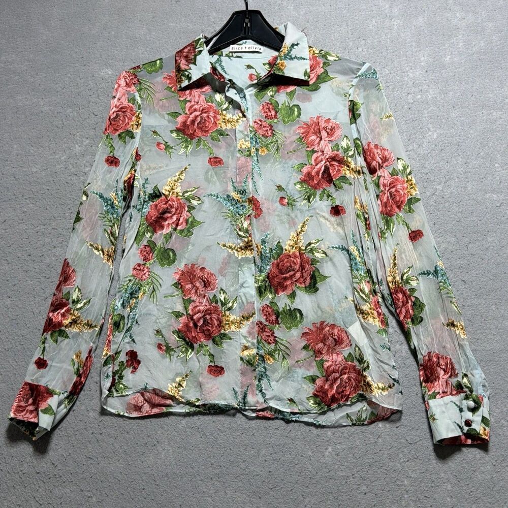 Alice + Olivia Blouse Women's Small S Multicolor Floral Print Long Sleeve Top